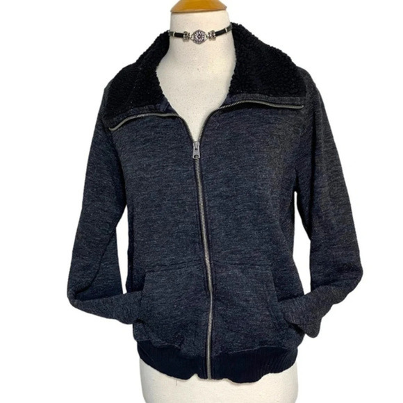 Abercrombie + Fitch L gray with black fleece collar sweat jacket - Picture 1 of 7